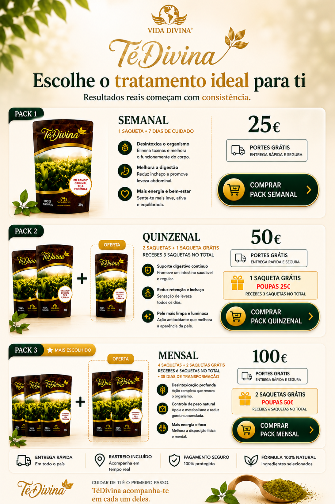Packs TéDivina — Semanal, Quinzenal e Mensal
